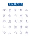 Fun people line icons signs set. Design collection of Mirthful, Amusing, Cheerful, Joyful, Vivacious, Blithe