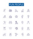 Fun people line icons signs set. Design collection of Mirthful, Amusing, Cheerful, Joyful, Vivacious, Blithe