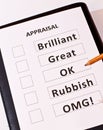 A fun performance appraisal form Royalty Free Stock Photo