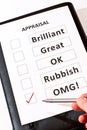 A fun performance appraisal form on black case Royalty Free Stock Photo