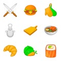 Fun picnic icons set, cartoon style