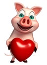 fun Pig cartoon character with heart Royalty Free Stock Photo