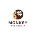 Fun playful minimalist monkey head with digital connection circuit brain logo icon vector Royalty Free Stock Photo