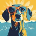 Dachshund In Sunglasses Beach Screenprint Design Royalty Free Stock Photo