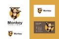 Fun playful swing monkey holding banana logo vector icon mascot cartoon and business card Royalty Free Stock Photo