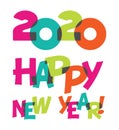 Happy New Year colorful fun playful 2020 transparent text Royalty Free Stock Photo