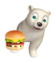 Fun Polar bear cartoon character with burger