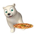 Fun Polar bear cartoon character with pizza Royalty Free Stock Photo