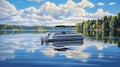 fun pontoon boat on lake Royalty Free Stock Photo