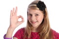 Fun positive okay hand sign by happy school girl