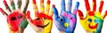 colorful child artist hand concept finger paint art fun smile. Generative AI. Royalty Free Stock Photo