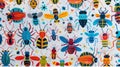 A fun and quirky fabric with a repeating pattern of cartoonlike insects perfect for a childs room decor. Royalty Free Stock Photo