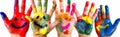 colorful concept art fun artist finger paint child hand smile. Generative AI.