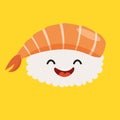 Fun sashimi vector cartoon character. Cute sashimi's faces with shrimp, japanese food