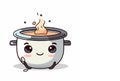 Fun saucepan, cartoon. Happy wok illustration on white background. Cooking food