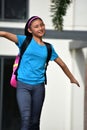 Fun School Girl With Notebooks Walking Royalty Free Stock Photo