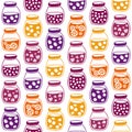 Fun seamless pattern with the colorful fruit jam jars.