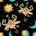 A fun seamless pattern for kids. Zodiac sign Taurus. Vector