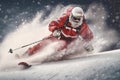 santa snowboarder holiday winter mountain ski snow sport christmas skier. Generative AI.