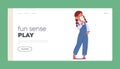 Fun Sense Play Landing Page Template. Little Girl Character Holding Card With Drawing Of Nose. Body Parts, Smell Sense