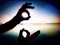 Fun shadow play. Shadow of hand symbol. Fingers gesturing hearts