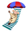 fun Sheep cartoon character with beach chair