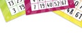 Fun simple template with pink, green and yellow bingo tickets on the white background