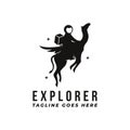 Fun space explorer logo vector, astronaut ride flying camel, astronomy astronaut logo icon vector template