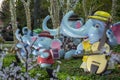 Fun statues of elephant musical ensemble, Chiang Rai, Thailand