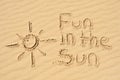 Fun in the Sun written in the Sand Royalty Free Stock Photo