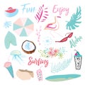 Fun summer banner. Juicy colors. Summer composition vacation icons Royalty Free Stock Photo