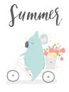 Fun summer poster. Bright card with little blue koala