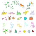 Fun, summer, spring, travel, illustration, vector set icon