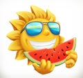 Fun summer sun with watermelon. vector icon Royalty Free Stock Photo