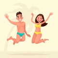 Fun summer vacation. Couple of young people, man and woman are Royalty Free Stock Photo