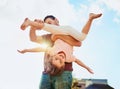 Fun in the sun with dad. Portrait of a happy little girl and her father playing together in their backyard at home. Royalty Free Stock Photo