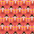 Fun Thanksgiving pattern turkey. Seamless vector pattern. Cute Thanksgiving background.