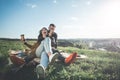 Happy boy and girl drinking coffee Royalty Free Stock Photo