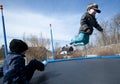 Fun on trampolin Royalty Free Stock Photo