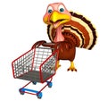 fun Turkey cartoon character with trolly