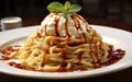 Fun twist on an Italian dish of spaghetti servico with ice cream sauce.