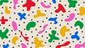 Fun vector pattern with hand drawn matisse style shapes. Abstract colorful horizontal background of simple organic