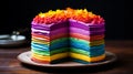 A fun and vibrant rainbow cake with layers of brightly colored sponge