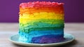 A fun and vibrant rainbow cake with layers of brightly colored sponge