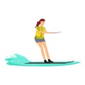 Fun water adventure icon cartoon vector. Water skiing