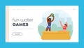 Fun Water Games Landing Page Template. Happy Family Characters Mother and Daughter Playing Ball in Outdoor Swimming Pool Royalty Free Stock Photo