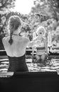 Smiling healthy mother and child in swimming pool playing Royalty Free Stock Photo