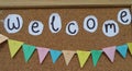 Fun Welcome sign and colourful party flag Royalty Free Stock Photo