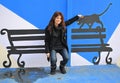 Fun woman painted bench black cat