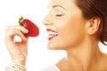 Fun woman with strawberry Royalty Free Stock Photo